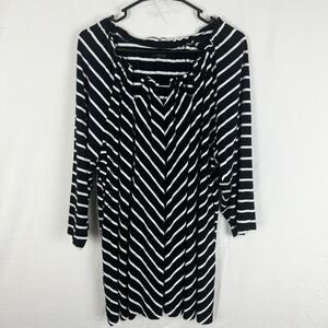 Catherines Womens Top Sz 2X White Black Striped Tunic 3/4 Sleeves
